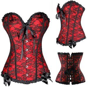 NWOT Red w/ Black Lace Corset Bustier Steampunk Renaissance Halloween Goth XS S